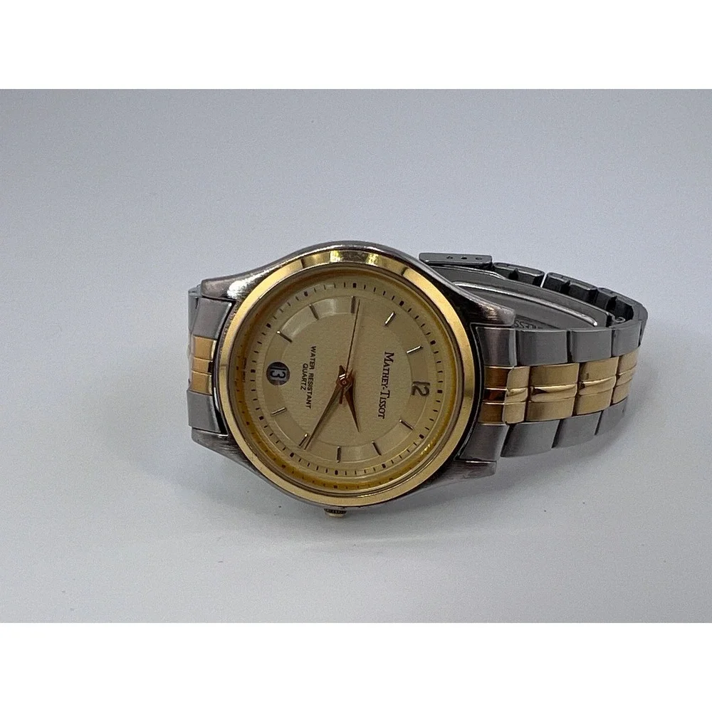 Mathey Tissot Two Tone Gold Silver Stainless Steel Quartz‎ Watch Date MT1312GLD